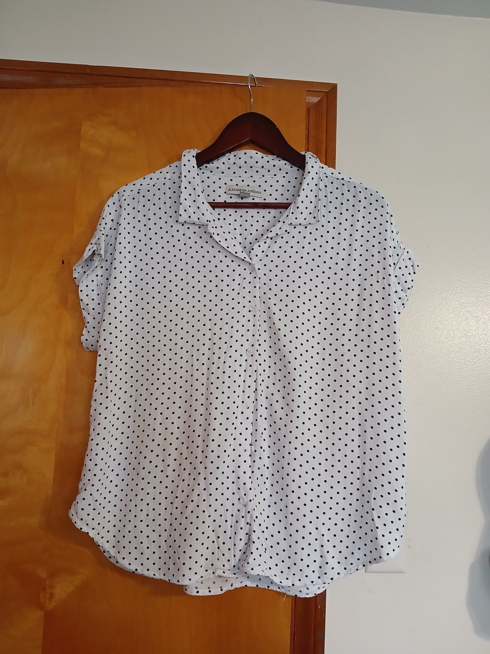 Lightweight White Polka Dot Short-Sleeve Blouse